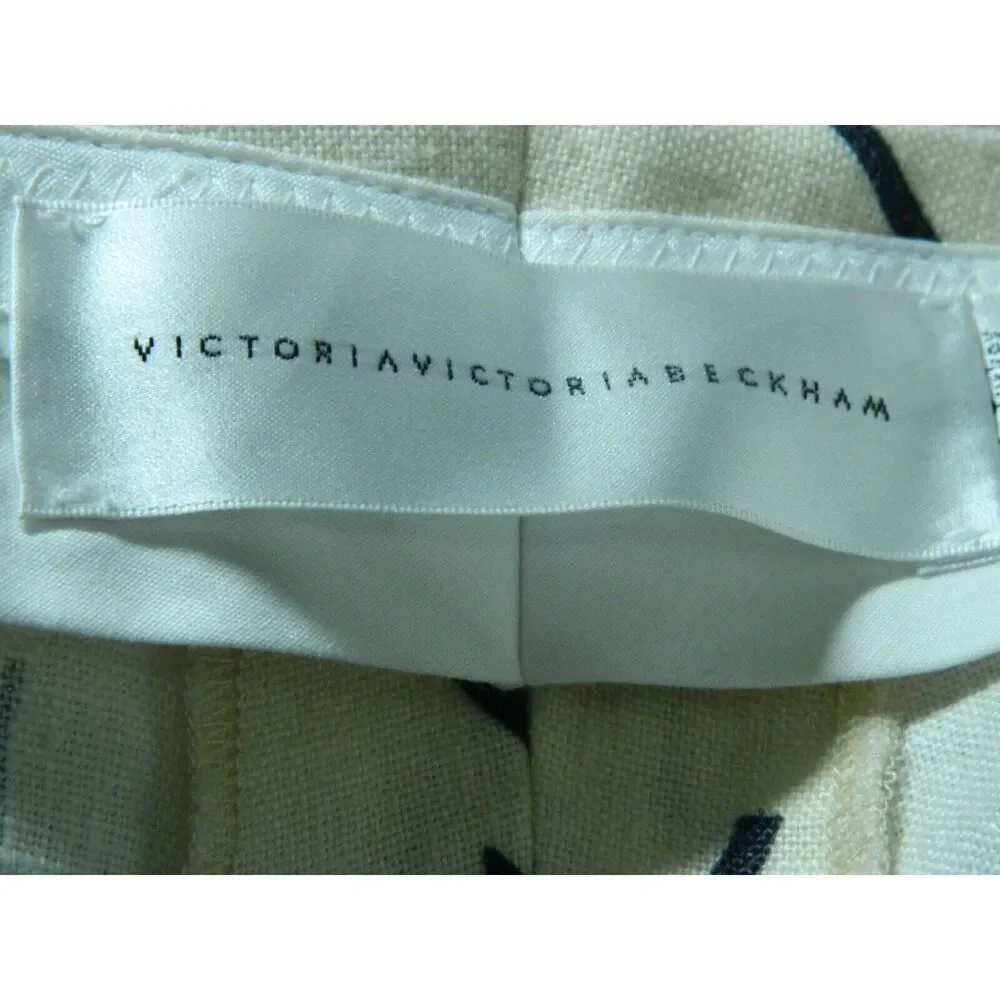 Victoria Beckman Shorts Size 6 Ivory Black Linen Cargo‎ Abstract Print